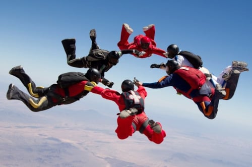 Skydivers in a circle