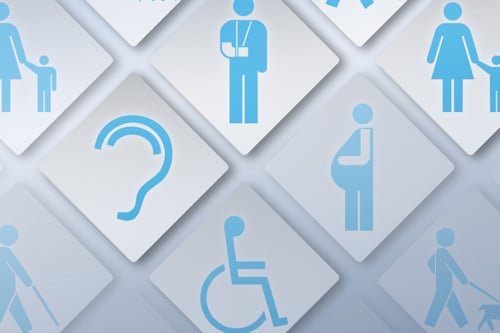 Skyltar vinjetter som visar olika funktionshinder.